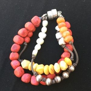 Silpada Coral Pearl Jasper on Leather (used)